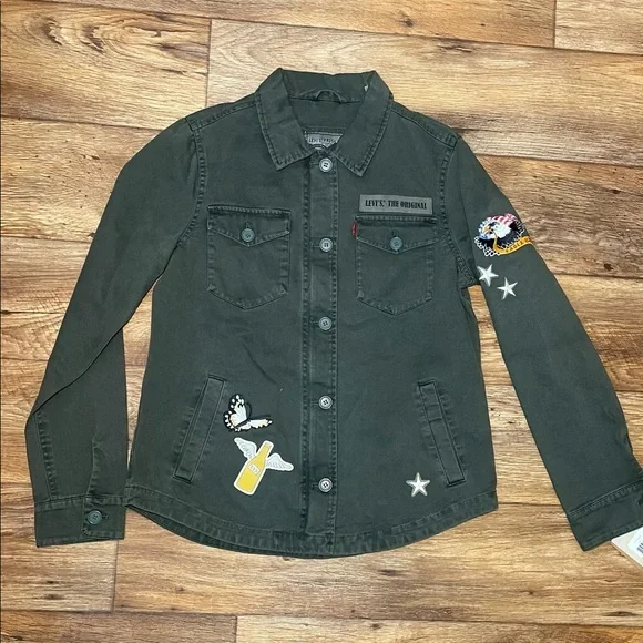 Levi’s Women's Army Olive Green‎ 4 Pocket Patched Shirt Jacket Small (LW7RC644) - Picture 2 of 8